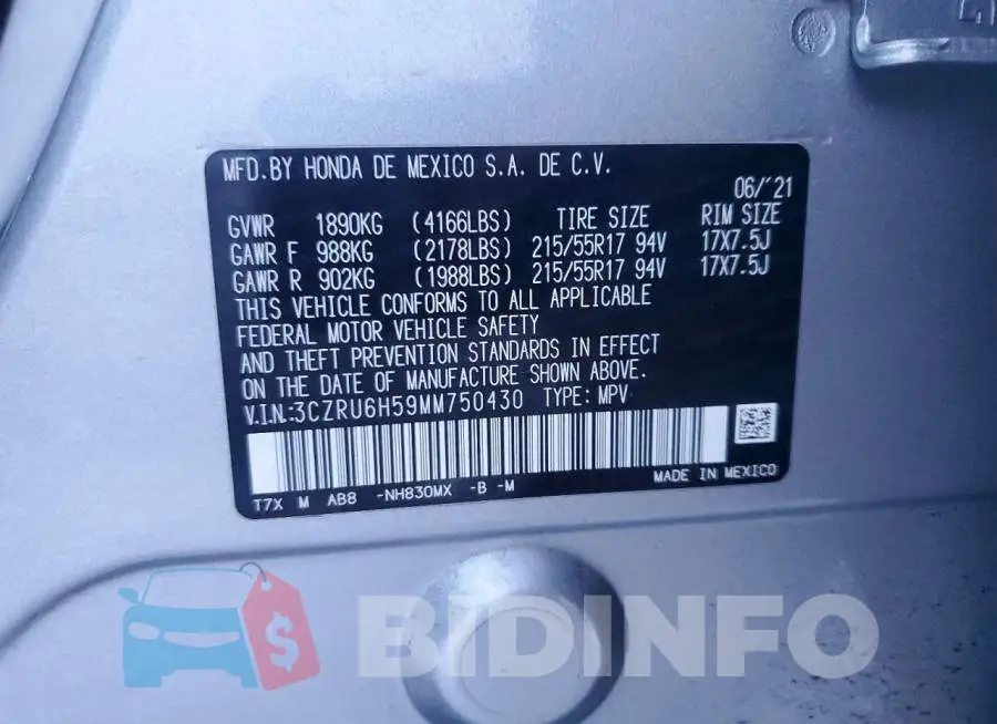 3CZRU6H59MM750430 Photo# 12