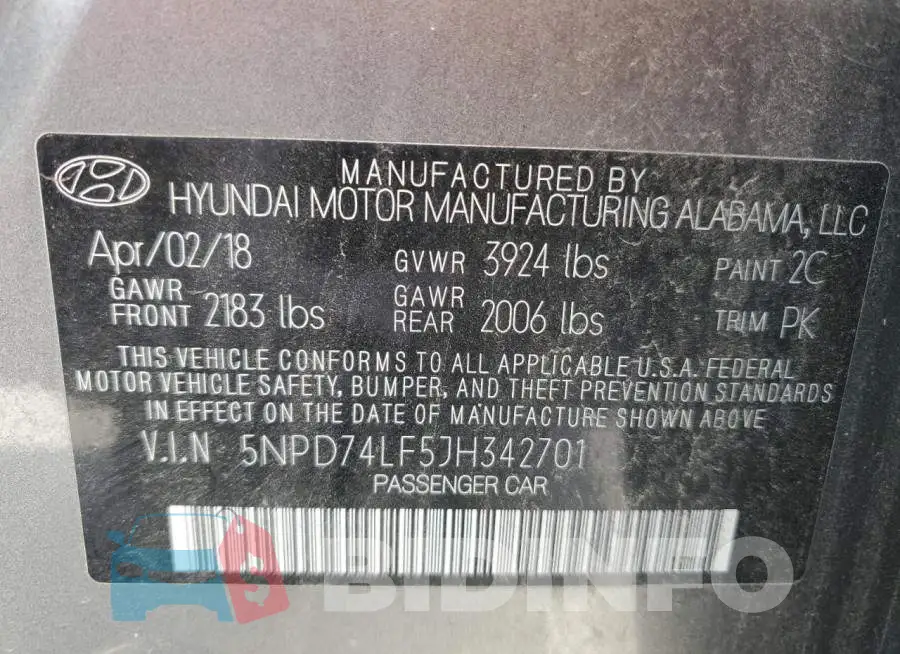 5NPD74LF5JH342701 Photo# 12