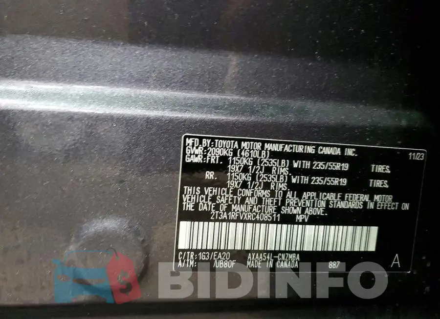 2T3A1RFVXRC408511 Photo# 13