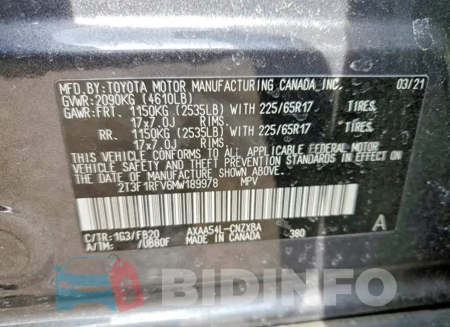 2T3F1RFV6MW189978 Photo# 13