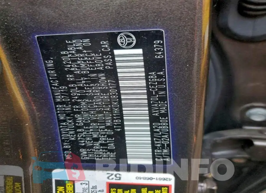 4T1B11HK0KU830177 Photo# 13