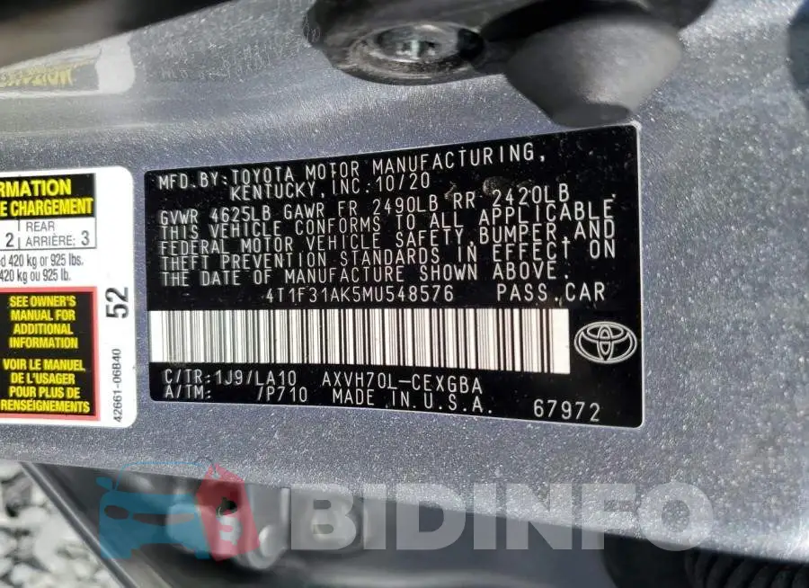 4T1F31AK5MU548576 Photo# 13