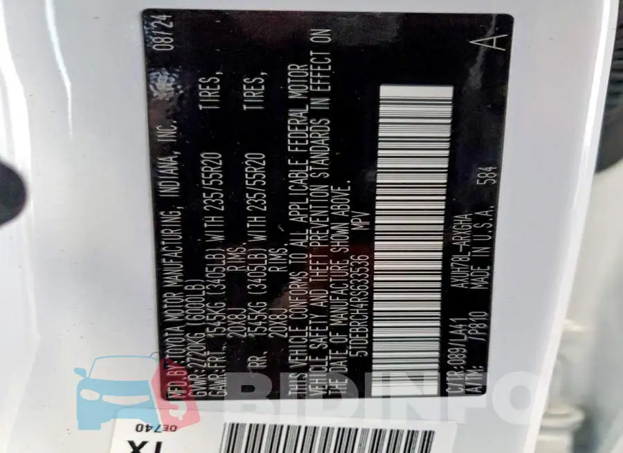 5TDEBRCH4RS633536 Photo# 13