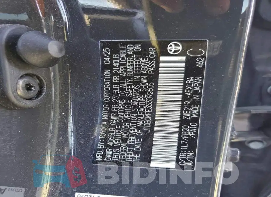 JTDBCMFE3S3092605 Photo# 12