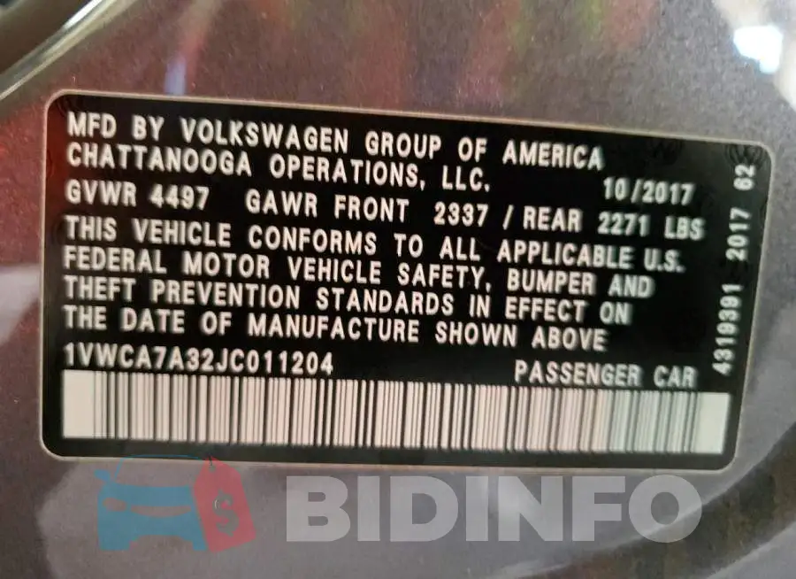 1VWCA7A32JC011204 Photo# 12
