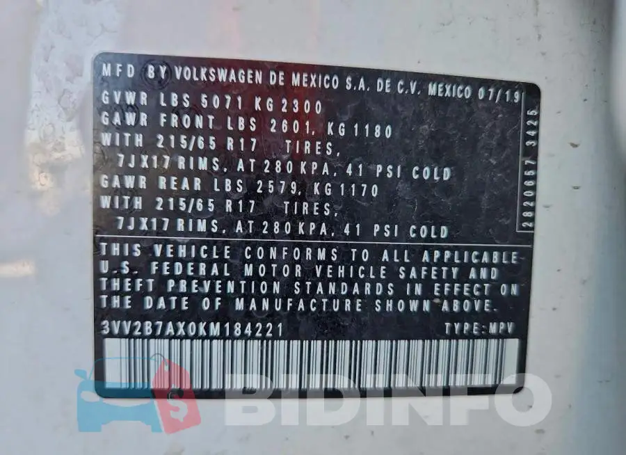 3VV2B7AX0KM184221 Photo# 14