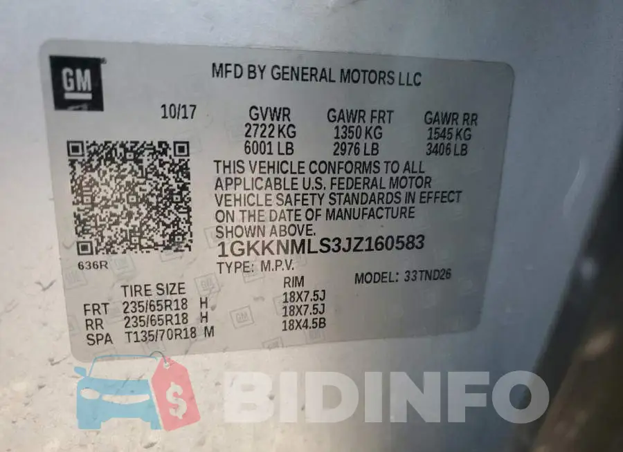 1GKKNMLS3JZ160583 Photo# 13