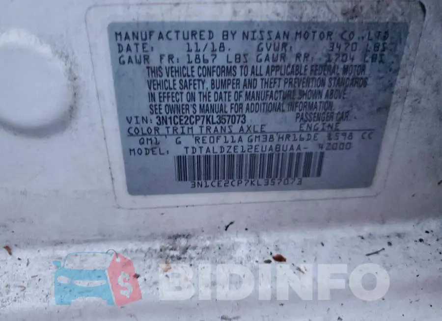 3N1CE2CP7KL357073 Photo# 12