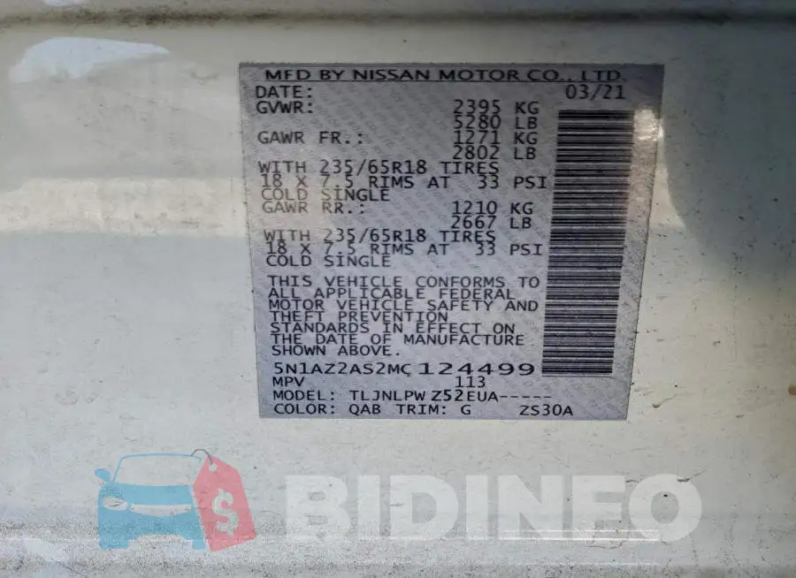 5N1AZ2AS2MC124499 Photo# 13