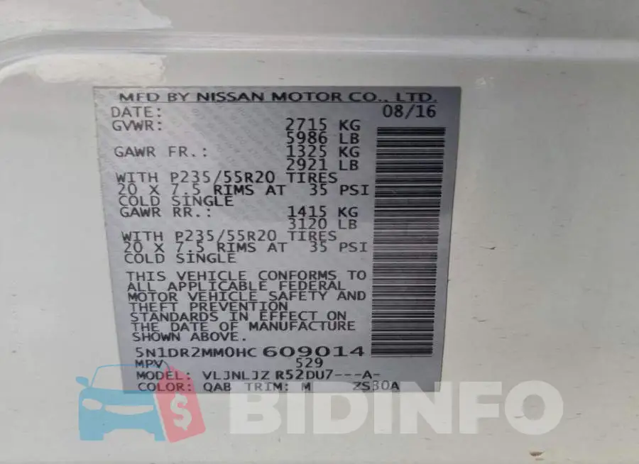 5N1DR2MM0HC609014 Photo# 13