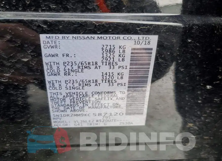 5N1DR2MM9KC587120 Photo# 13
