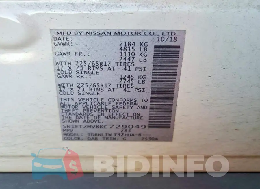 5N1ET2MV8KC729049 Photo# 13