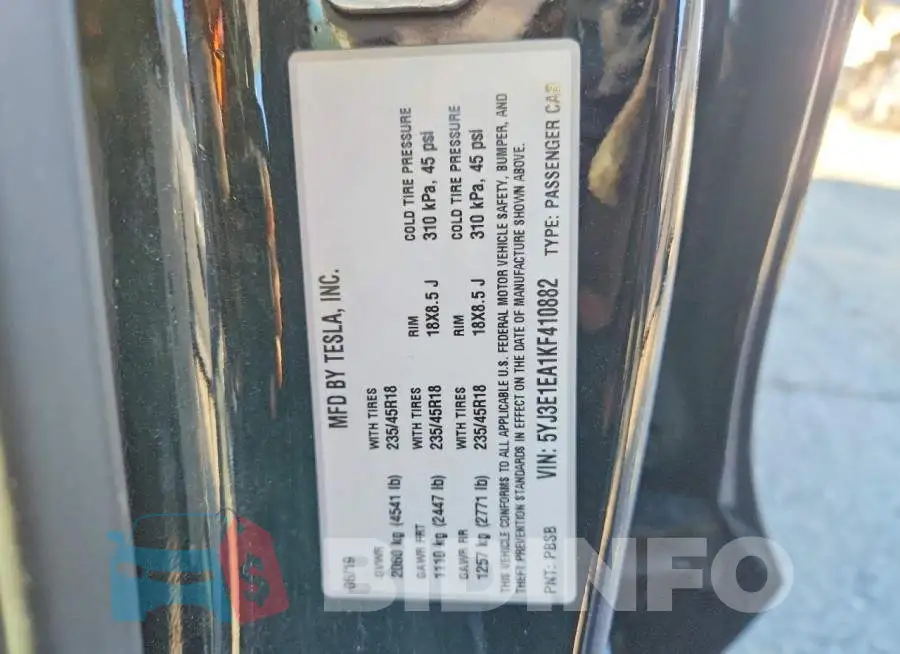 5YJ3E1EA1KF410882 Photo# 12