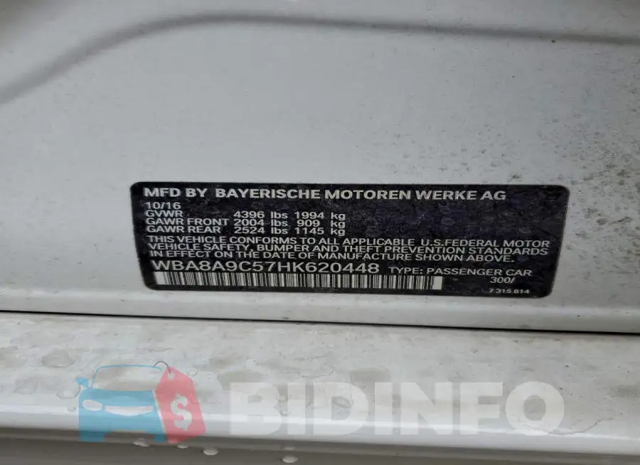 WBA8A9C57HK620448 Photo# 13