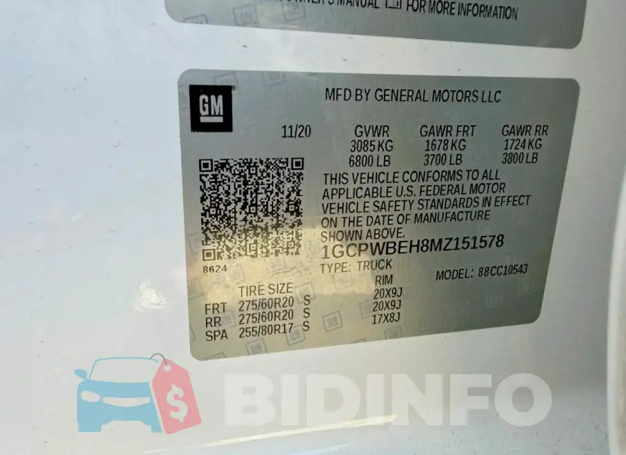 1GCPWBEH8MZ151578 Photo# 10