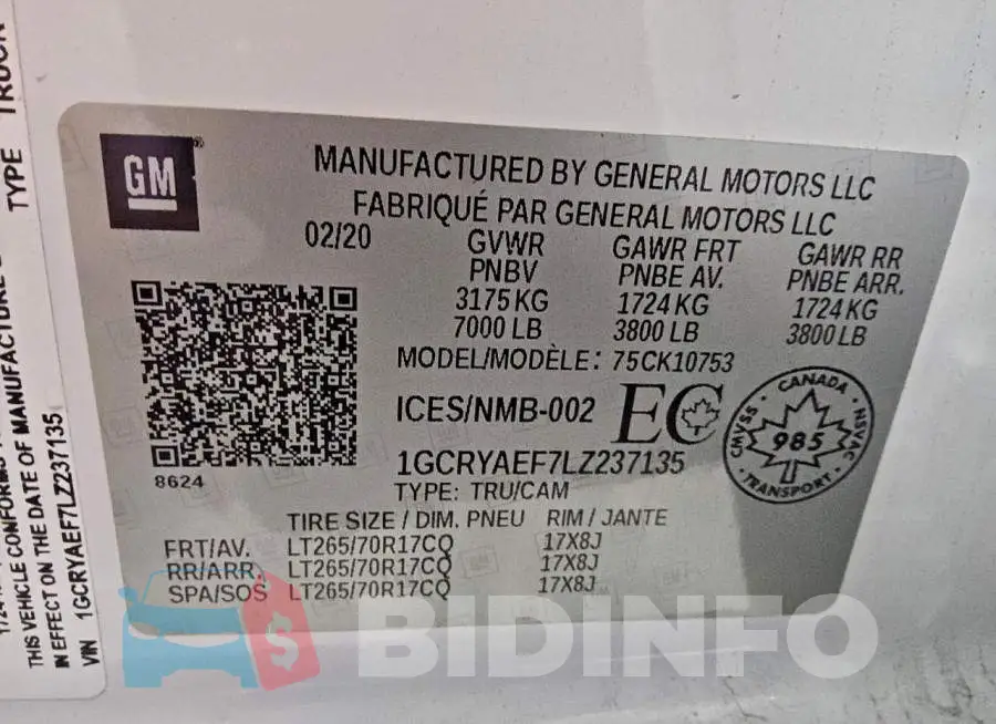 1GCRYAEF7LZ237135 Photo# 13