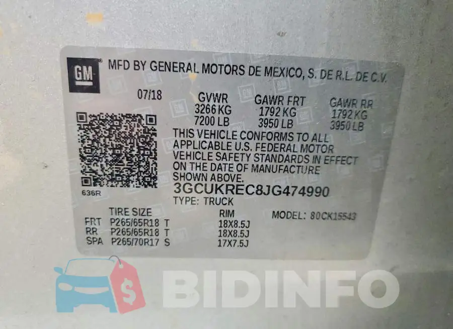 3GCUKREC8JG474990 Photo# 12