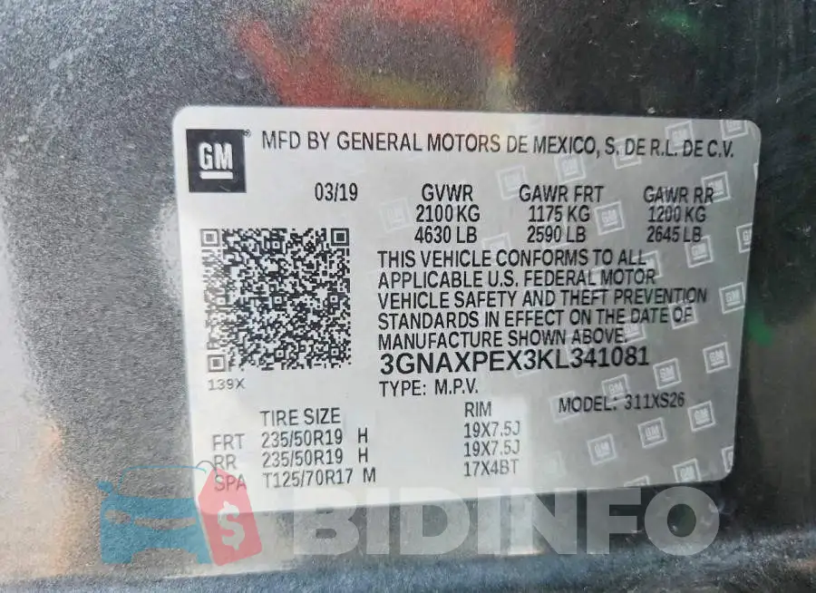 3GNAXPEX3KL341081 Photo# 14