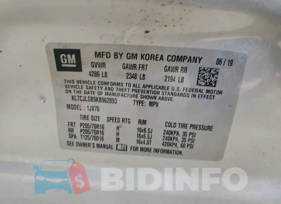 KL7CJLSB9KB962893 Photo# 12