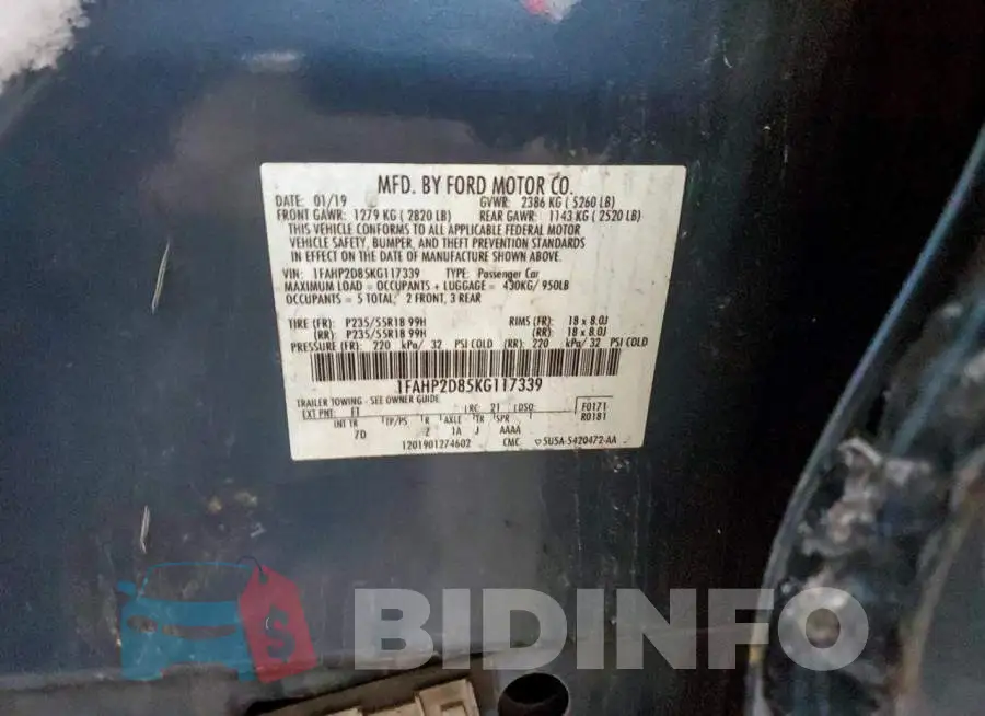 1FAHP2D85KG117339 Photo# 12