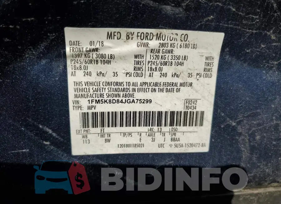 1FM5K8D84JGA75299 Photo# 14