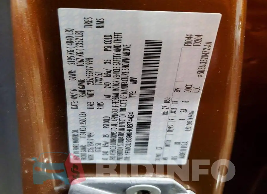 1FMCU9G96HUB74424 Photo# 14