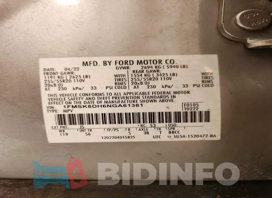 1FMSK8DH6NGA61381 Photo# 13