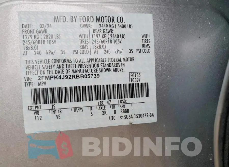 2FMPK4J92RBB05739 Photo# 14