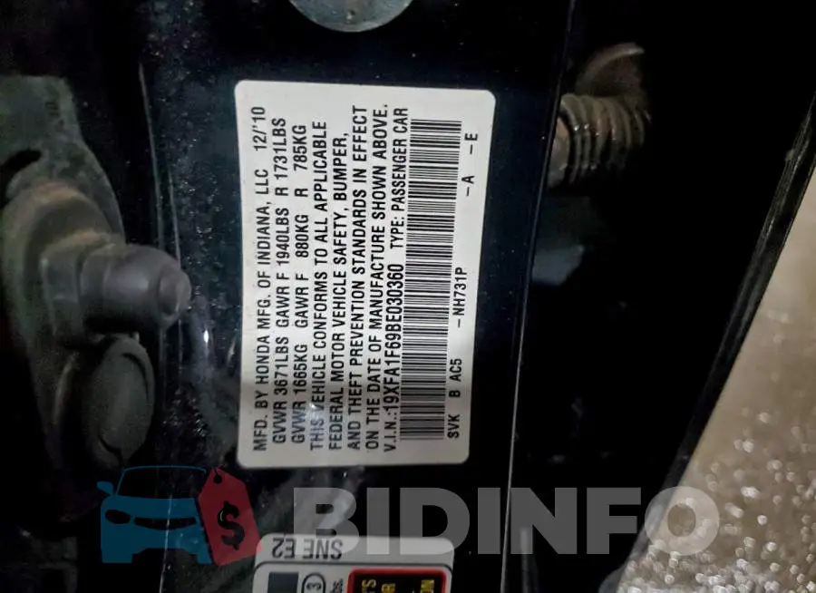 19XFA1F69BE030360 Photo# 12