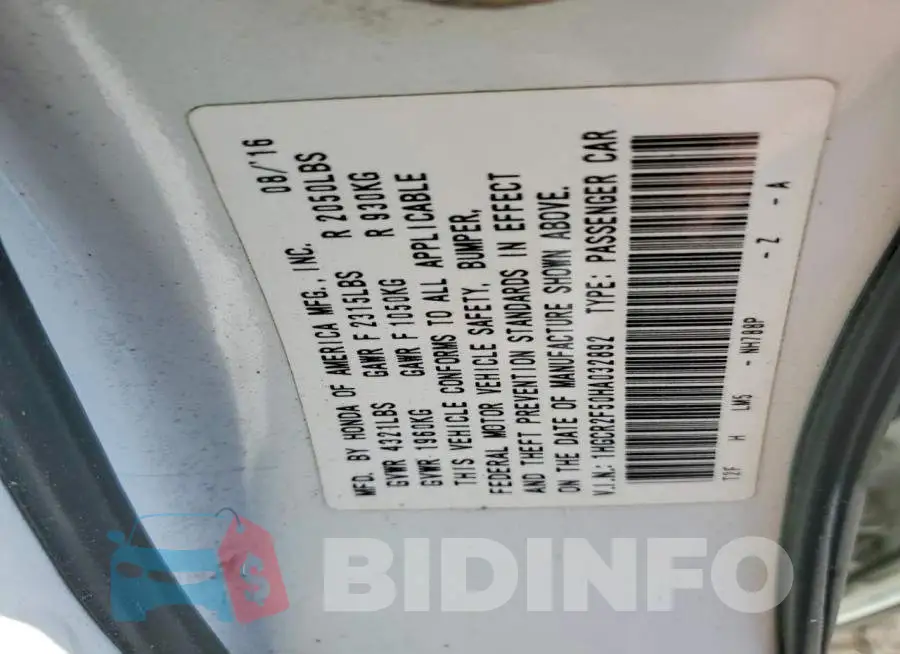 1HGCR2F50HA032892 Photo# 12