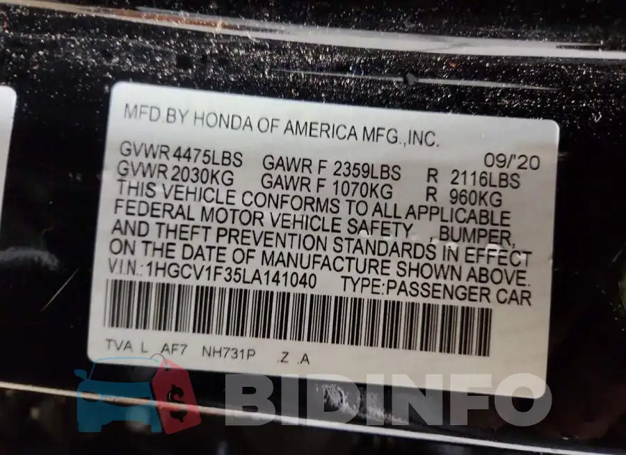 1HGCV1F35LA141040 Photo# 12