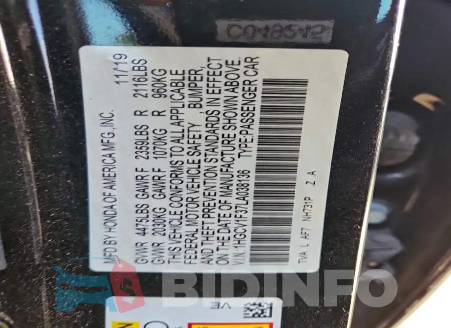 1HGCV1F37LA038136 Photo# 12