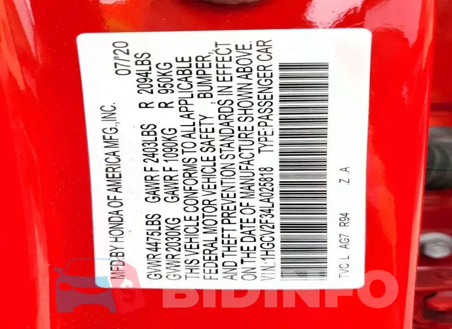 1HGCV2F34LA025818 Photo# 12