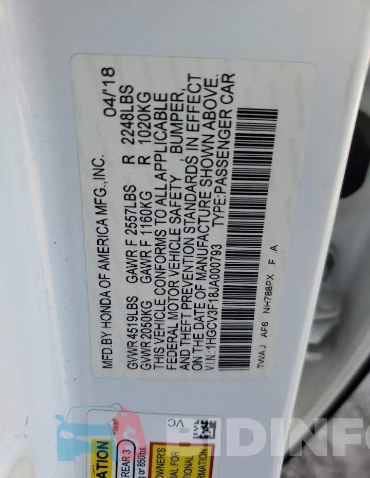 1HGCV3F18JA000793 Photo# 12