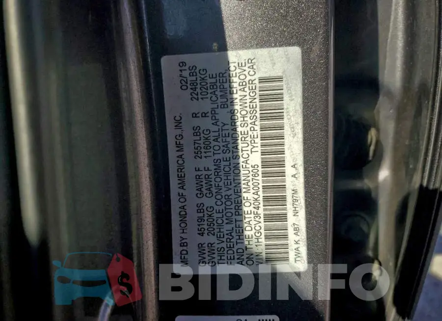 1HGCV3F40KA007605 Photo# 13