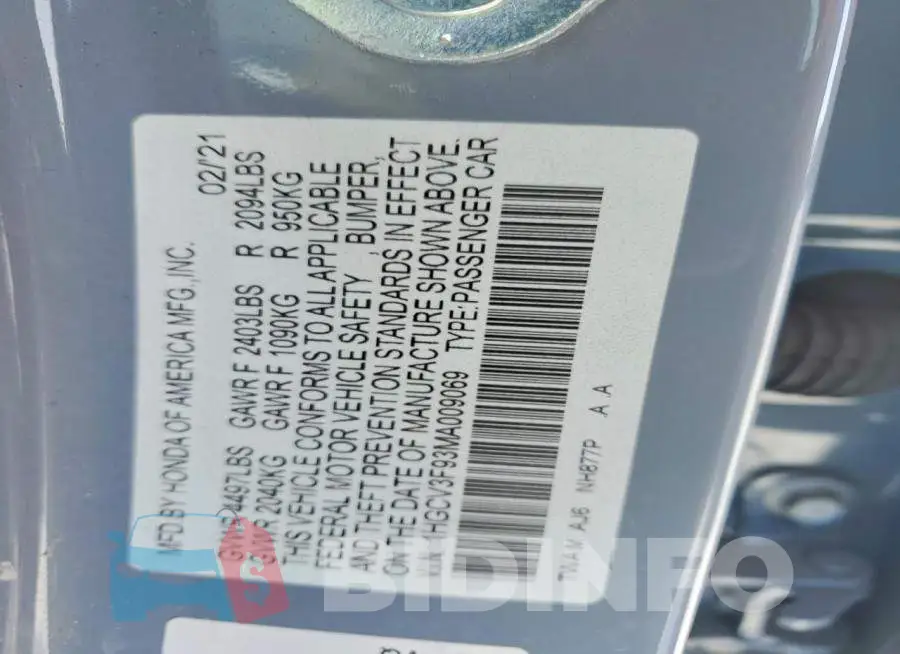 1HGCV3F93MA009069 Photo# 12