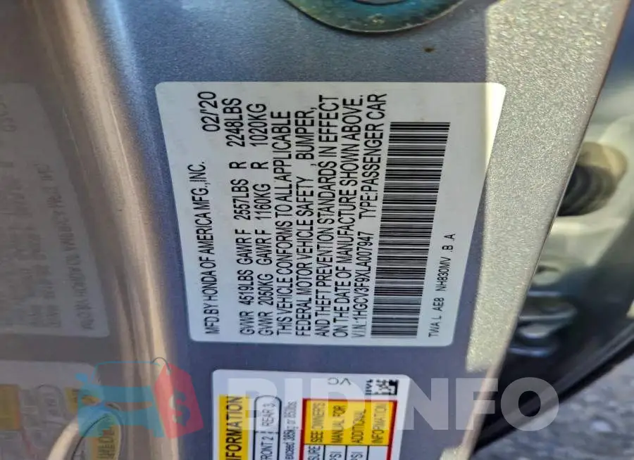 1HGCV3F9XLA007947 Photo# 12