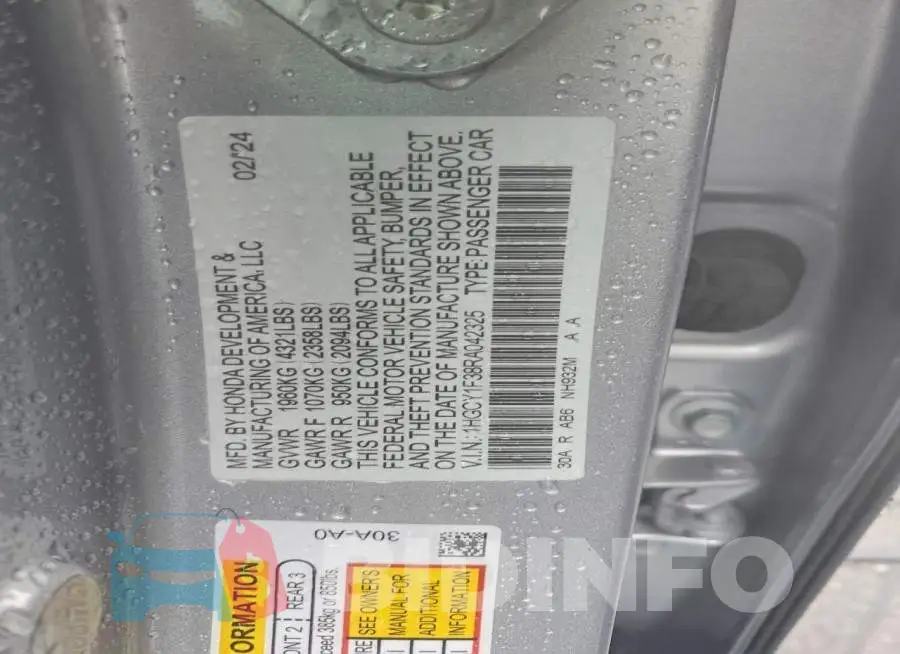 1HGCY1F38RA042325 Photo# 13