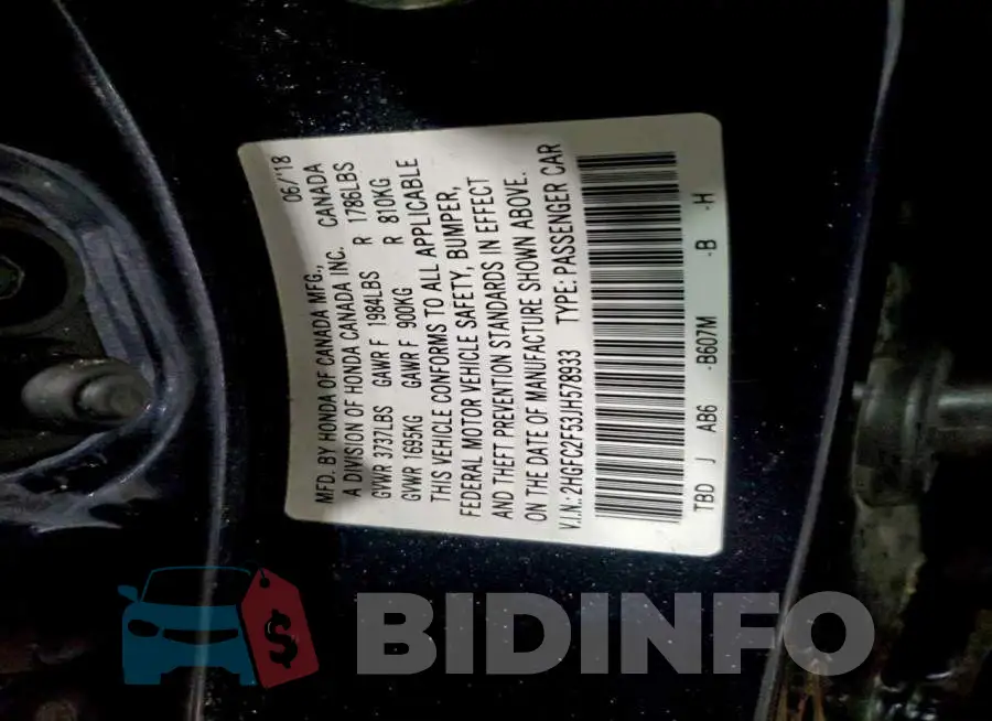 2HGFC2F53JH578933 Photo# 12