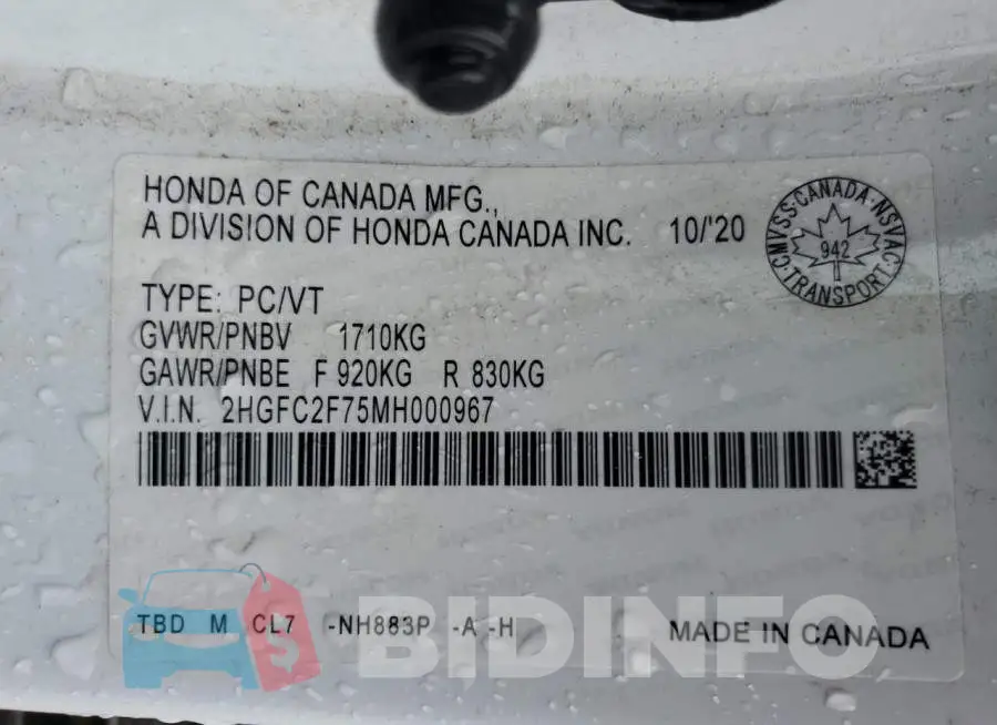 2HGFC2F75MH000967 Photo# 13