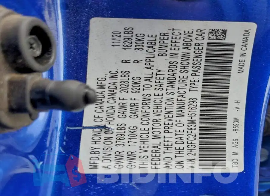 2HGFC2F83MH516298 Photo# 13