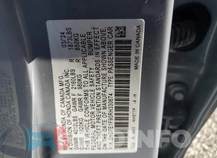 2HGFE1F90RH330674 Photo# 13