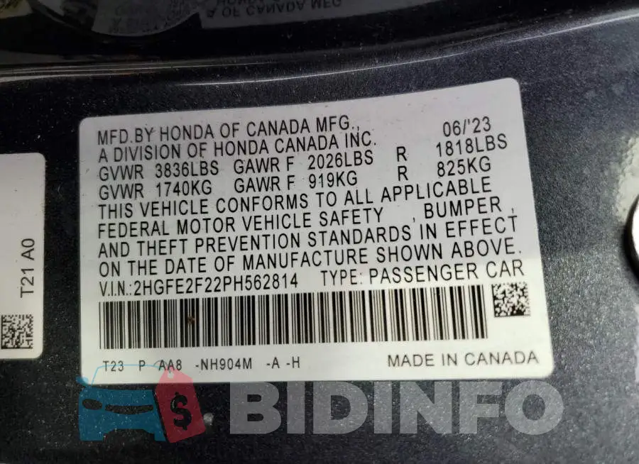 2HGFE2F22PH562814 Photo# 12