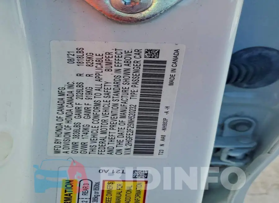 2HGFE2F25NH520232 Photo# 12