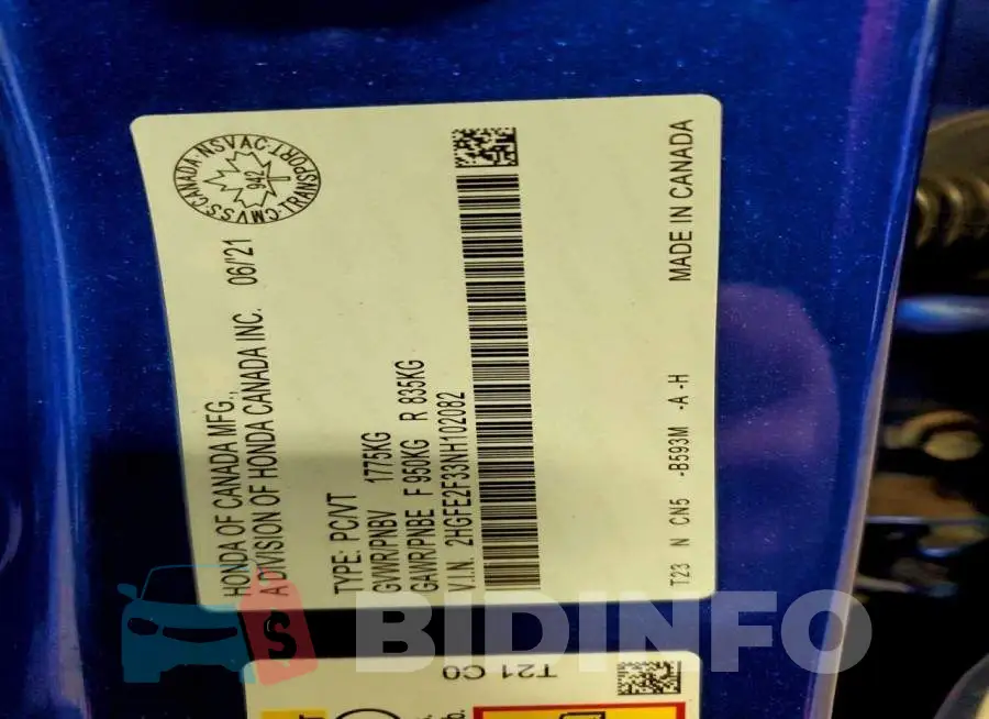 2HGFE2F33NH102082 Photo# 13