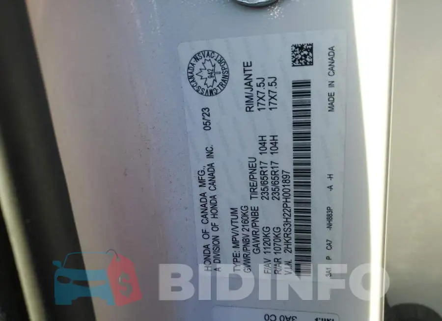 2HKRS3H22PH001897 Photo# 13