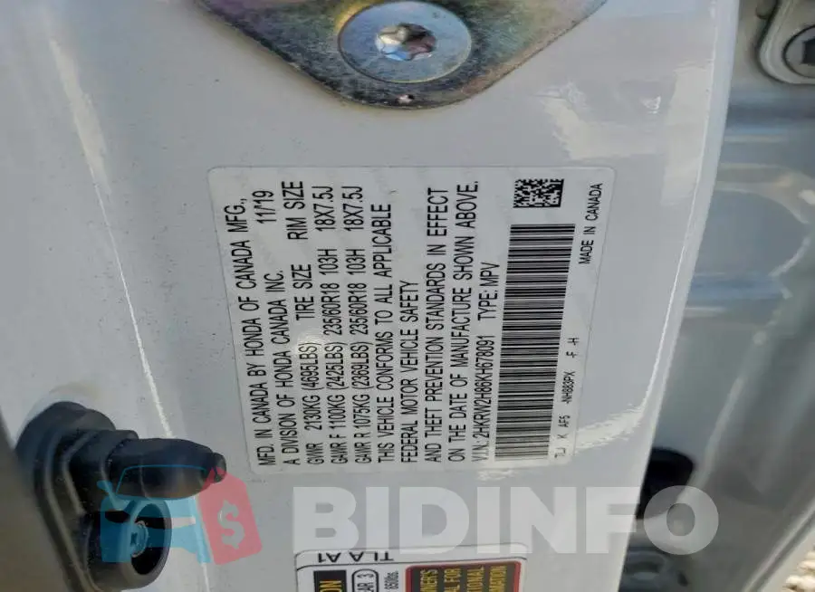 2HKRW2H86KH678091 Photo# 13