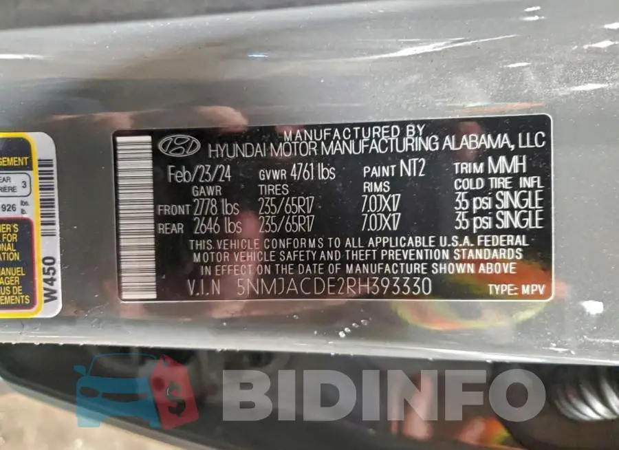 5NMJACDE2RH393330 Photo# 13
