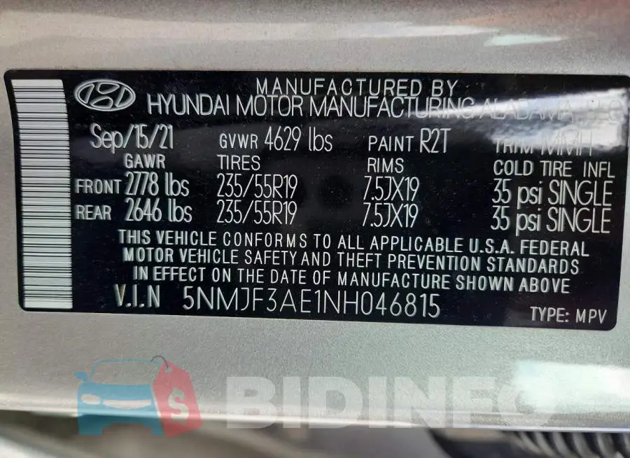 5NMJF3AE1NH046815 Photo# 13