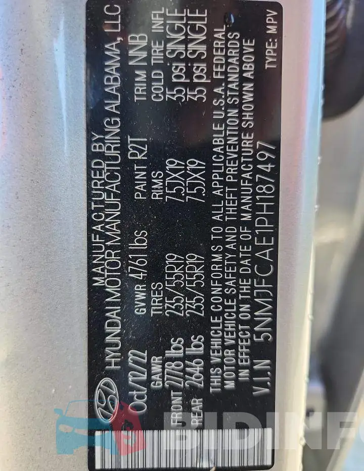 5NMJFCAE1PH187497 Photo# 13